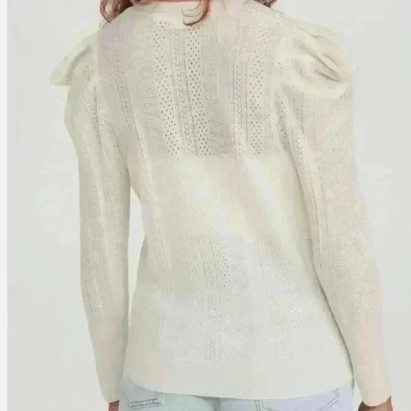 Veronica Beard KIRKA MERINO WOOL HENLEY POINTELLE SWEATER Ivory Small NWT - Picture 2 of 7